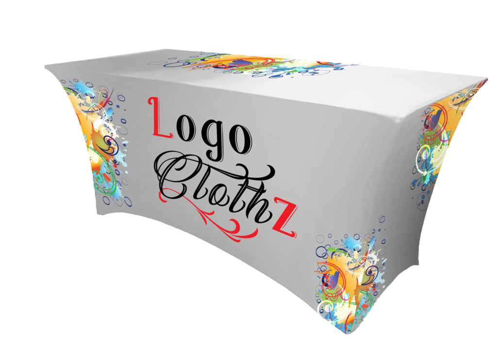 stretch logo tablecloth with all over logo